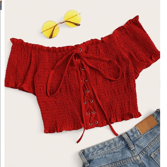 SHEIN Tops - Last one Grommet off shoulder lace up